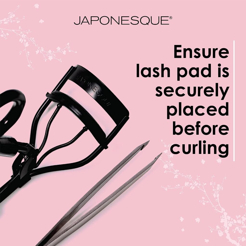 JAPONESQUE Midnight Lash Curler with Natural Arch for Sweeping Volume on Natural or False Lashes, Holds Curl for up to 8 Hours, Includes 1 Refill Pad