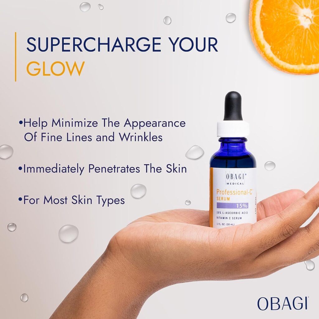 Obagi Professional C Serum 15%, Vitamin C Facial Serum with Concentrated 15% L Ascorbic Acid for Normal to Oily Skin 1.0 Fl Oz