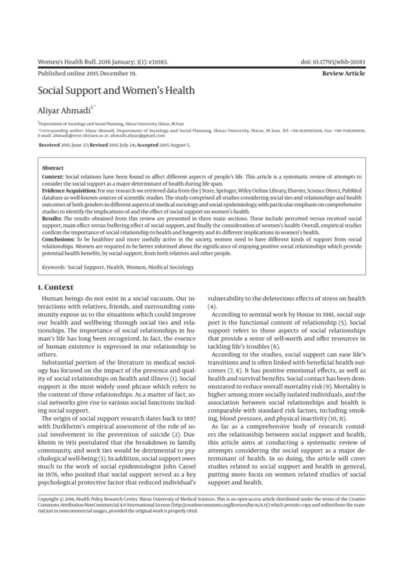 The Impact of Social Support on Women’s Mental Health